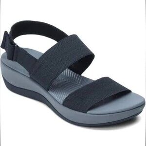 Clarks Cloudsteppers Sandals Womens 10 Arla Jacory Slingback Wedge Gray Black